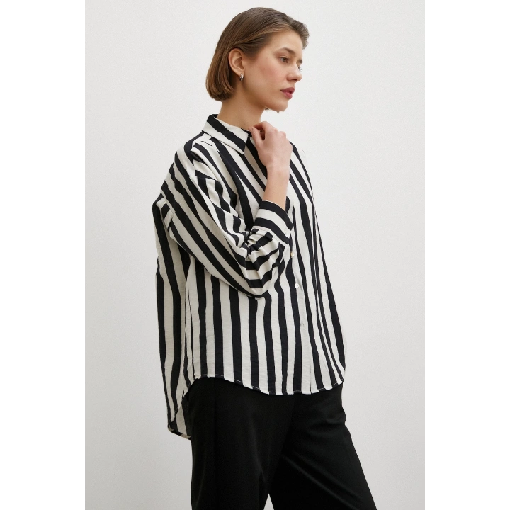 Robalı Çizgili Gömlek Siyah