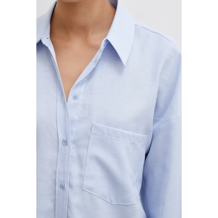 Robalı Klasik Gömlek Buz Mavisi