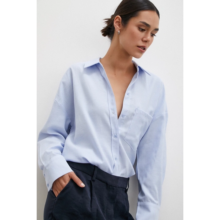 Robalı Klasik Gömlek Buz Mavisi