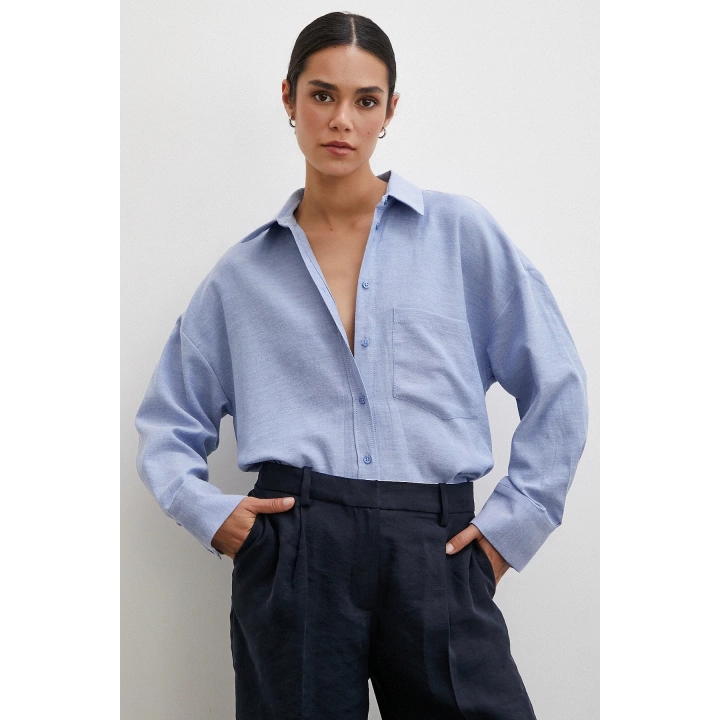 Robalı Klasik Gömlek İndigo