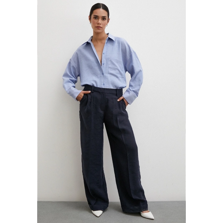Robalı Klasik Gömlek İndigo