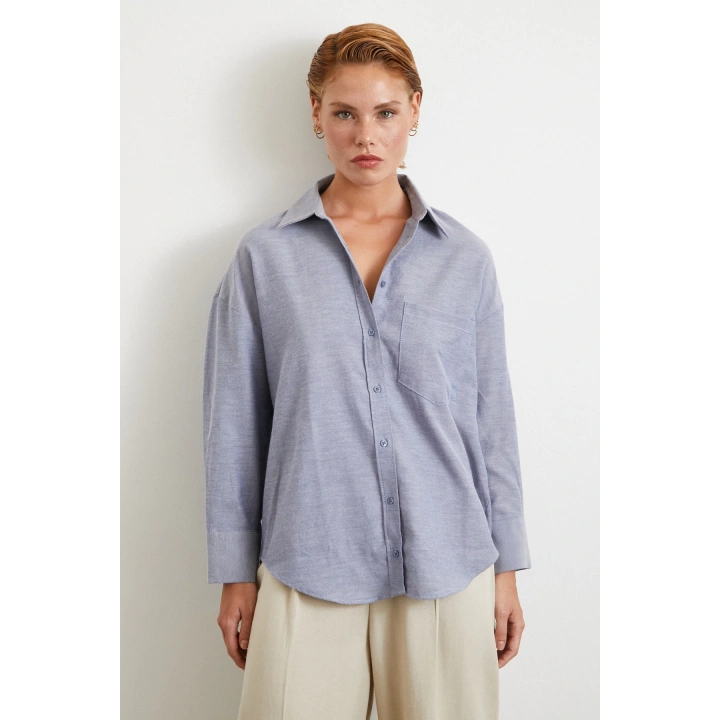 Robalı Klasik Gömlek Koyu Lacivert