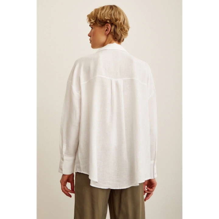 Robalı Oversize Gömlek Beyaz