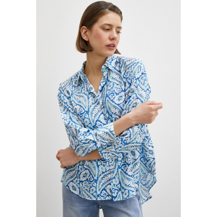 Şal Desen Modal Gömlek Mavi