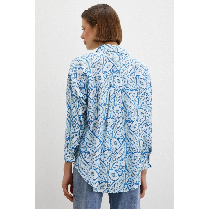 Şal Desen Modal Gömlek Mavi