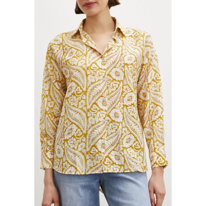 Şal Desen Modal Gömlek Sarı