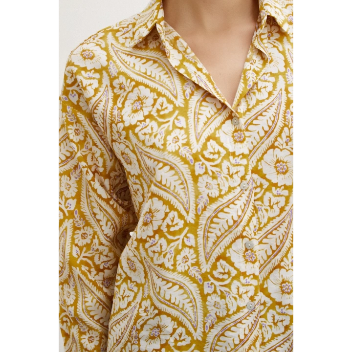 Şal Desen Modal Gömlek Sarı