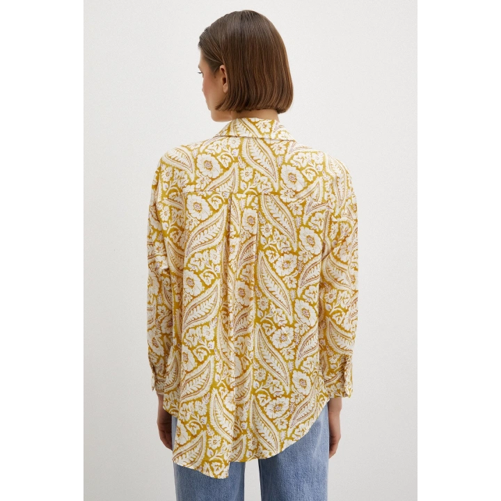 Şal Desen Modal Gömlek Sarı