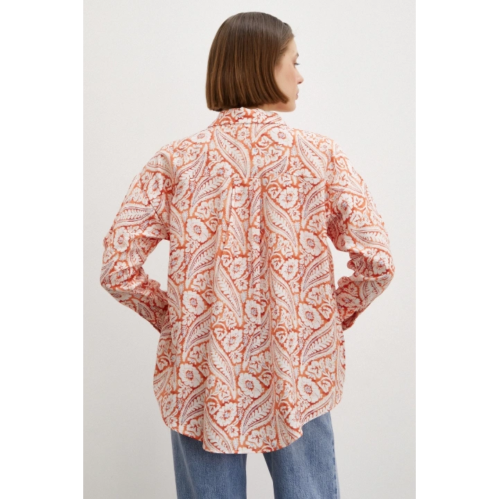 Şal Desen Modal Gömlek Turuncu