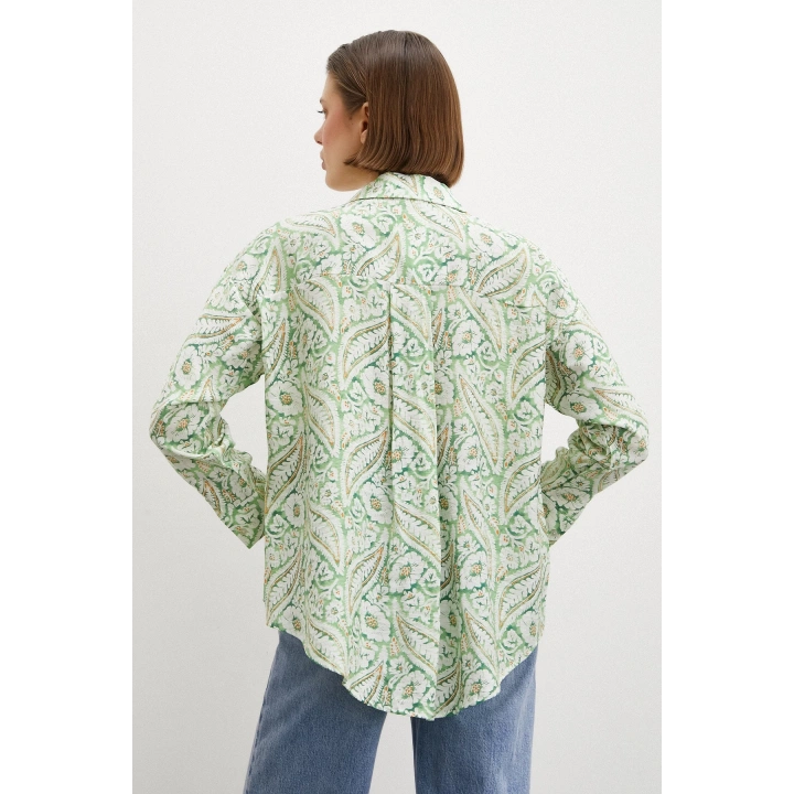 Şal Desen Modal Gömlek Yeşil
