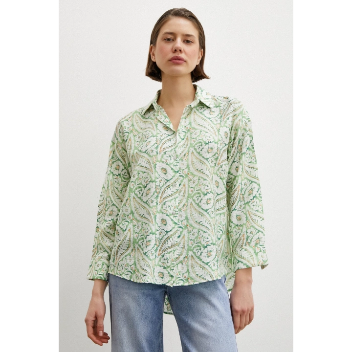 Şal Desen Modal Gömlek Yeşil