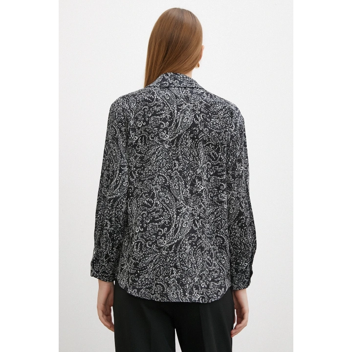 Şal Desenli Saten Gömlek Siyah