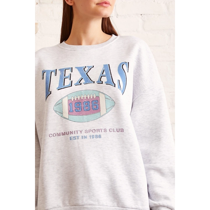 Şardonlu Texas Sweatshirt Gri