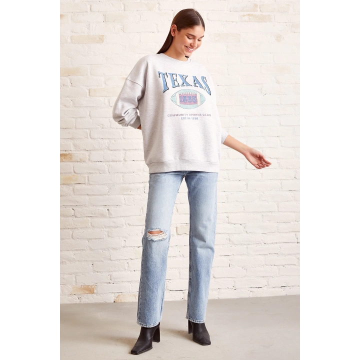 Şardonlu Texas Sweatshirt Gri