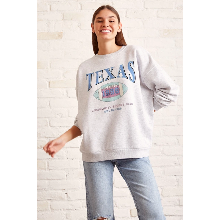 Şardonlu Texas Sweatshirt Gri