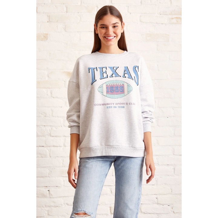 Şardonlu Texas Sweatshirt Gri