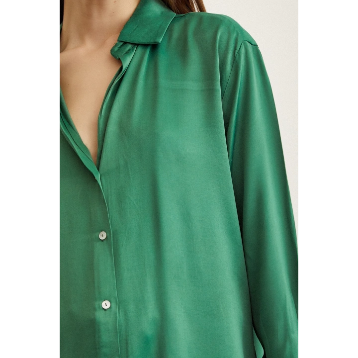 Saten Gömlek Benetton Yeşili