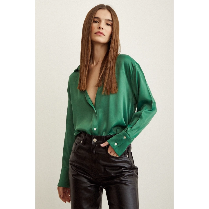 Saten Gömlek Benetton Yeşili