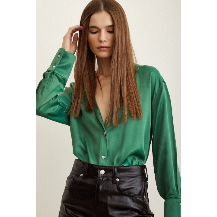 Saten Gömlek Benetton Yeşili