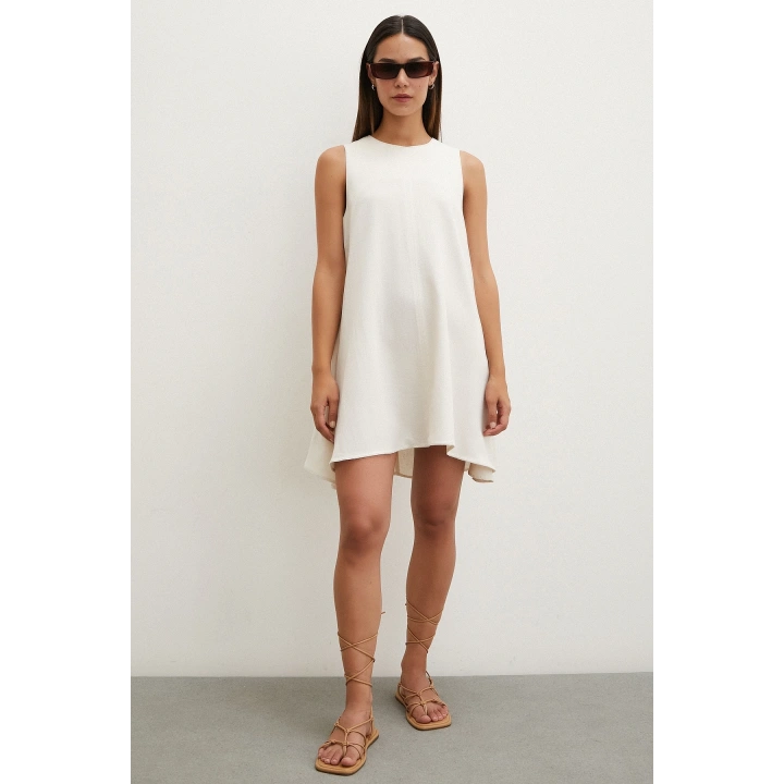 Sıfır Kol Mini Elbise Bej