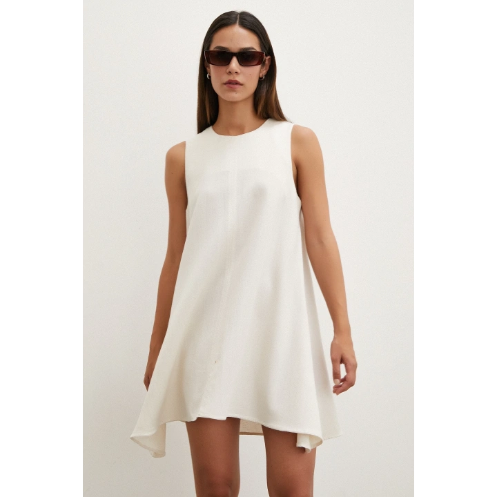 Sıfır Kol Mini Elbise Bej