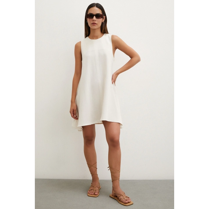 Sıfır Kol Mini Elbise Bej