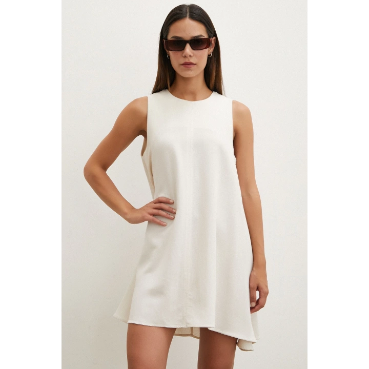 Sıfır Kol Mini Elbise Bej