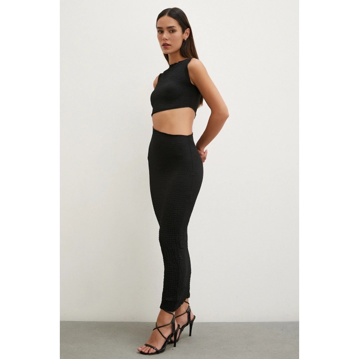 Sıfır Kol Yırtmaçlı Elbise Siyah