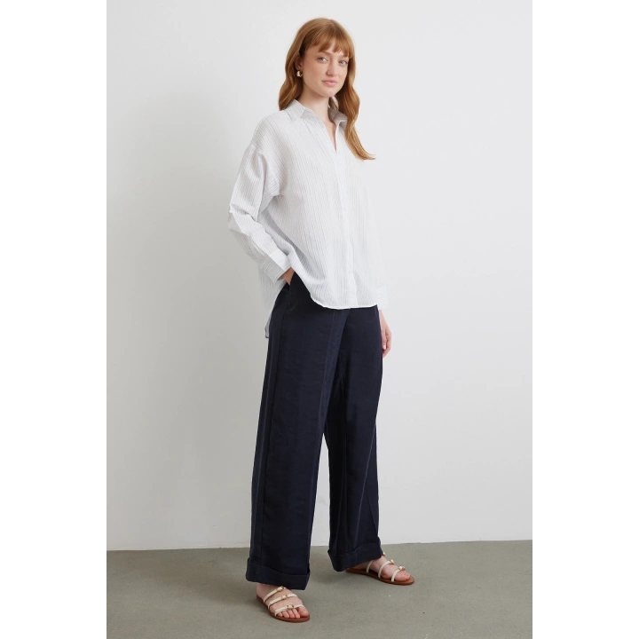 Simetrik Çizgili Gömlek Mavi