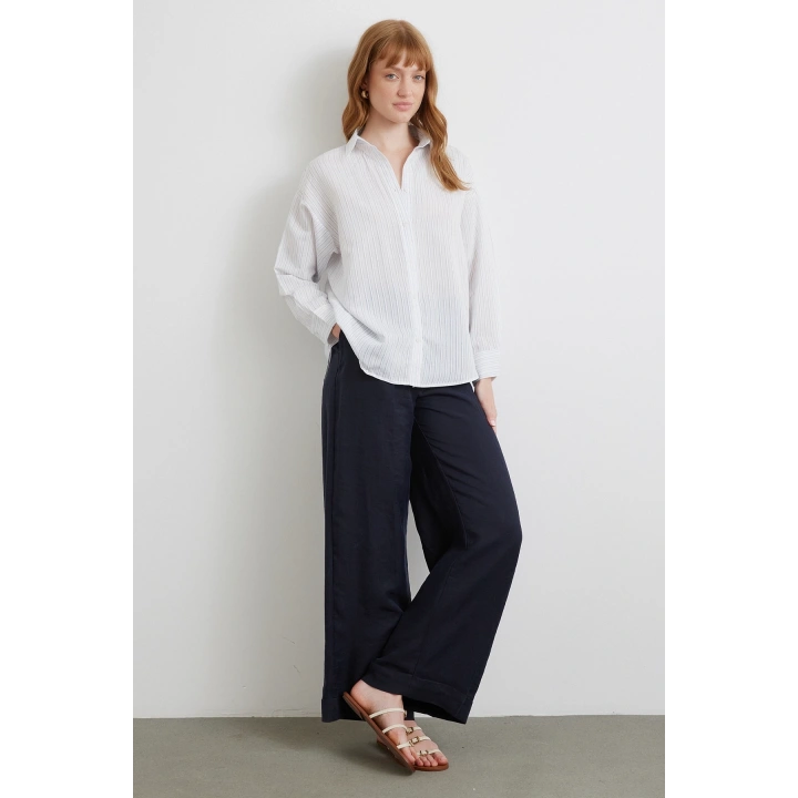 Simetrik Çizgili Gömlek Mavi