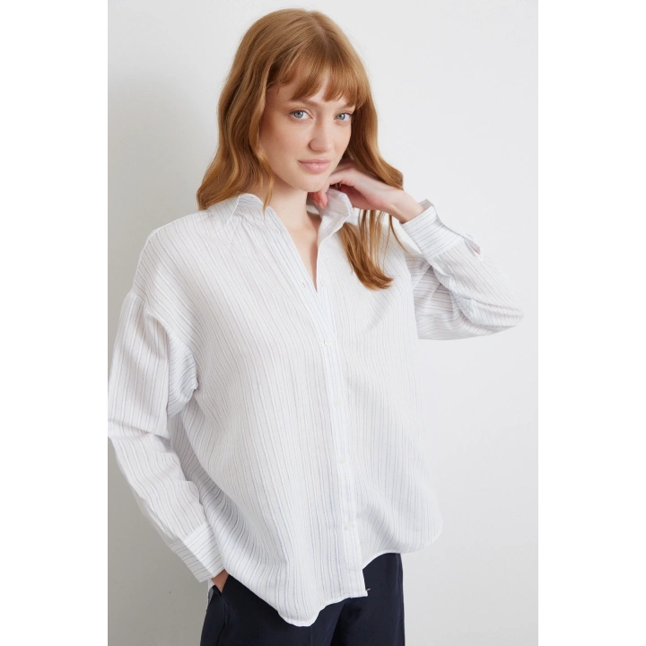 Simetrik Çizgili Gömlek Mavi