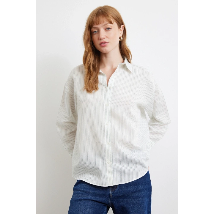 Simetrik Çizgili Gömlek Mint