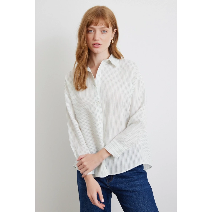 Simetrik Çizgili Gömlek Mint