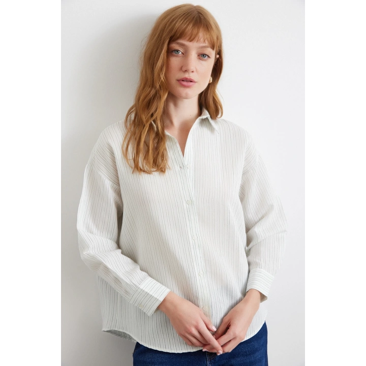 Simetrik Çizgili Gömlek Mint