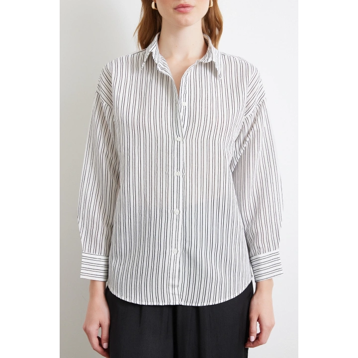 Simetrik Çizgili Gömlek Siyah