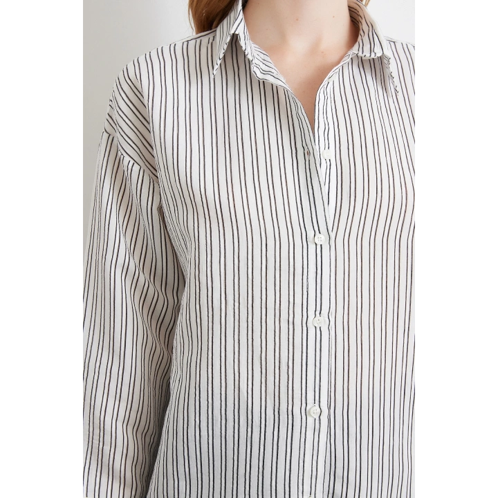 Simetrik Çizgili Gömlek Siyah
