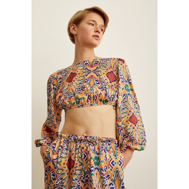 Sırt Dekolteli Crop Hardal