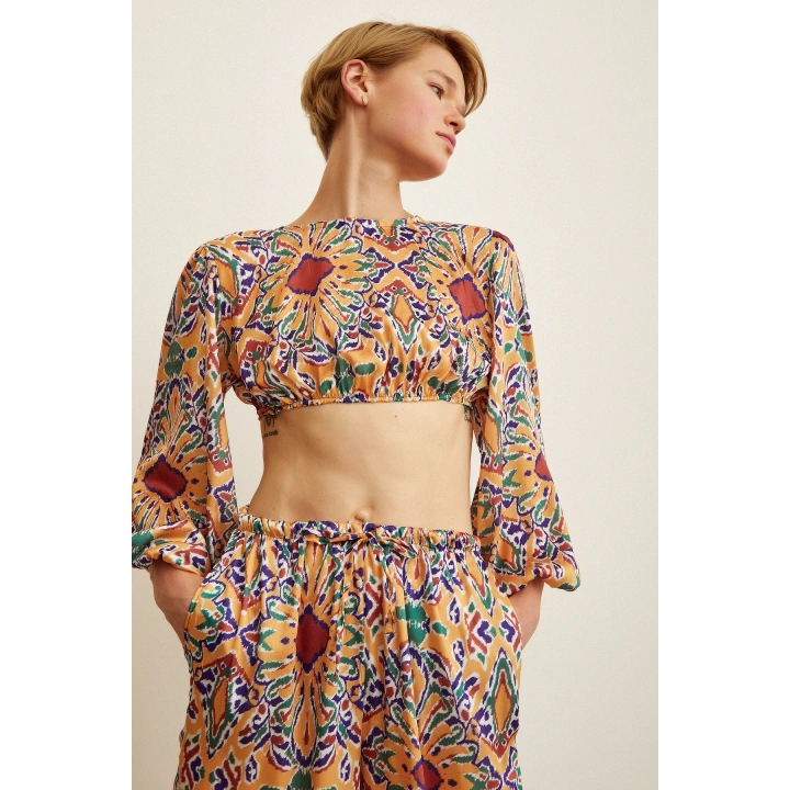 Sırt Dekolteli Crop Hardal