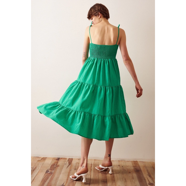 Sırtı Büzgülü Askılı Elbise Yeşil