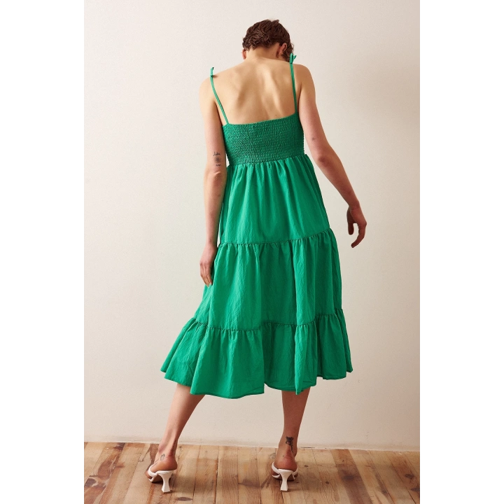 Sırtı Büzgülü Askılı Elbise Yeşil