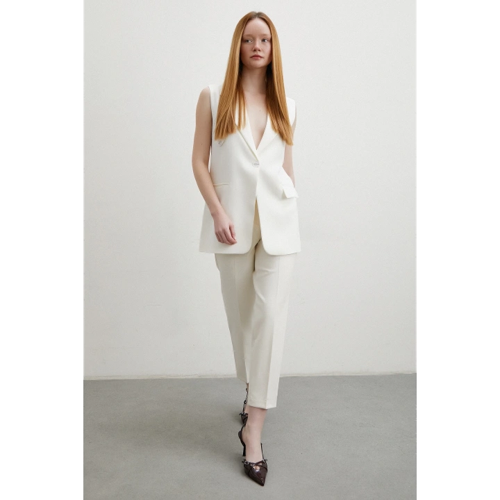 Skinny Kumaş Pantolon Ekru