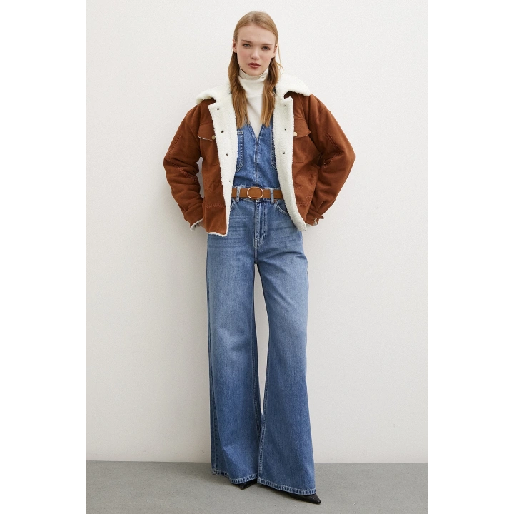 Süet İçi Peluşlu Mont Kahve