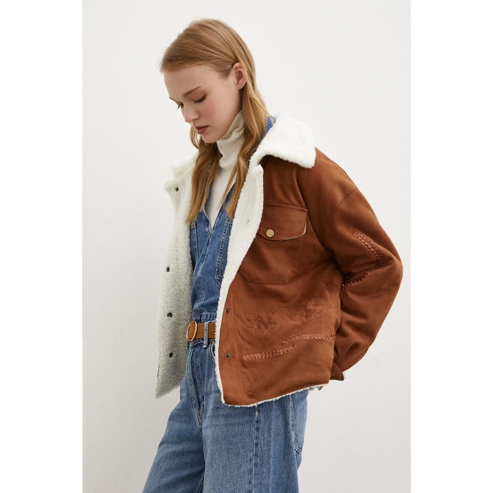 Süet İçi Peluşlu Mont Kahve