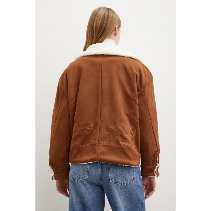 Süet İçi Peluşlu Mont Kahve