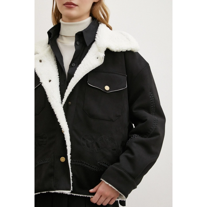 Süet İçi Peluşlu Mont Siyah