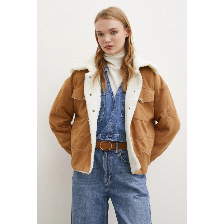 Süet İçi Peluşlu Mont Taba