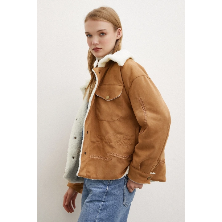 Süet İçi Peluşlu Mont Taba