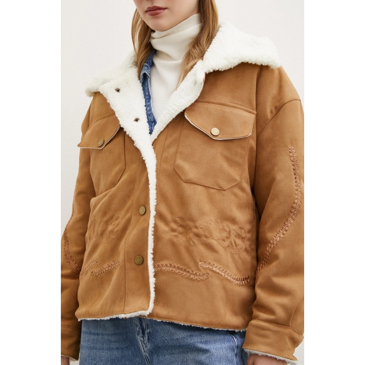 Süet İçi Peluşlu Mont Taba