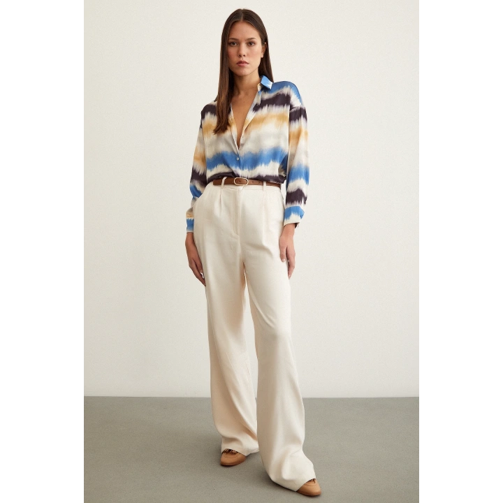 Sulu Boya Desenli Gömlek Mavi