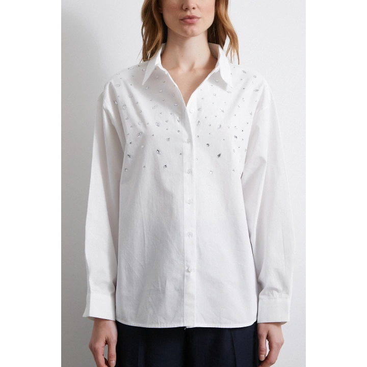 Taş Detaylı Gömlek Beyaz